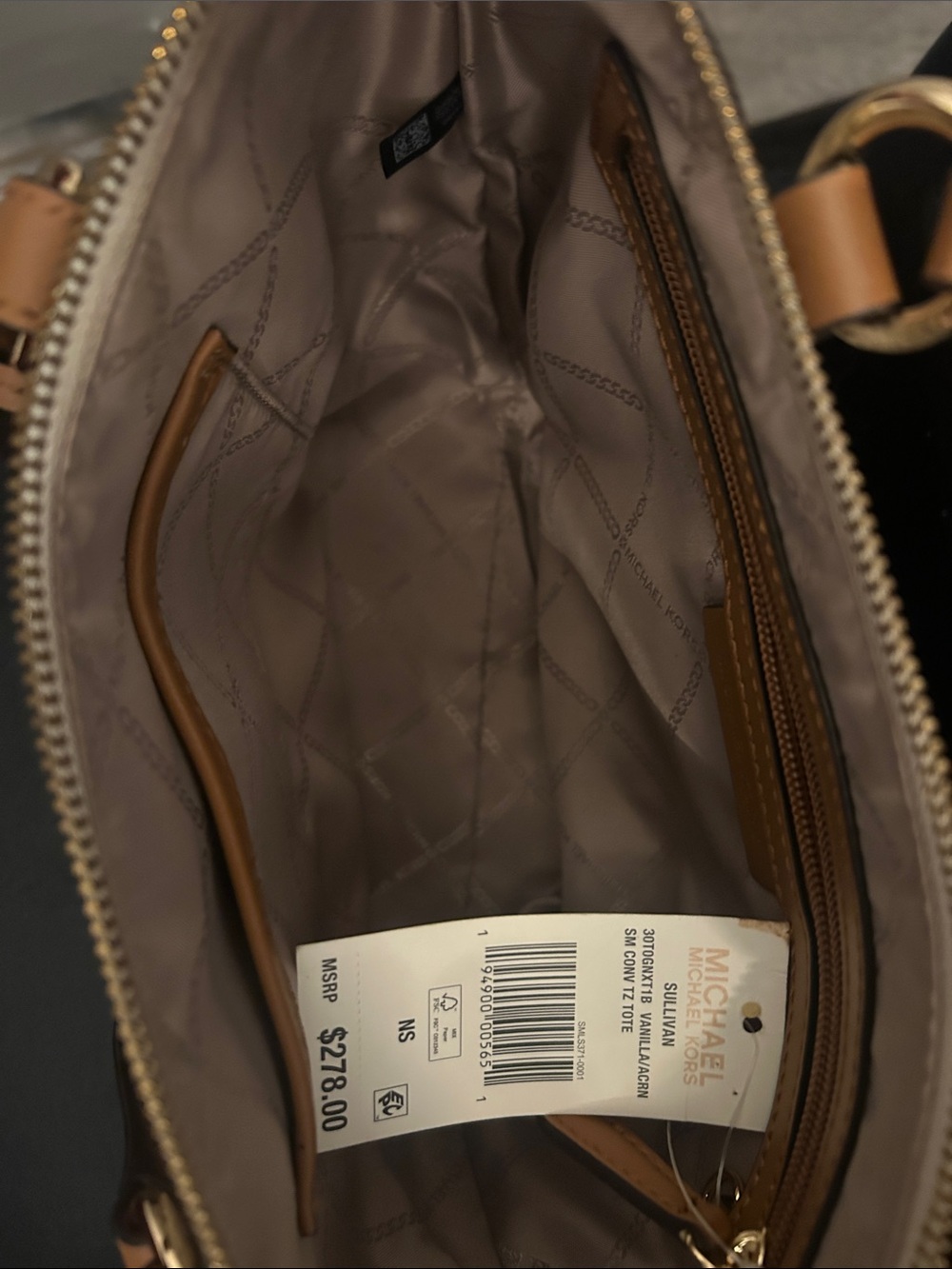 Michael Kors Sullivan Signature Tote in Vanilla and Acorn Trim Small - Picture 4 of 5